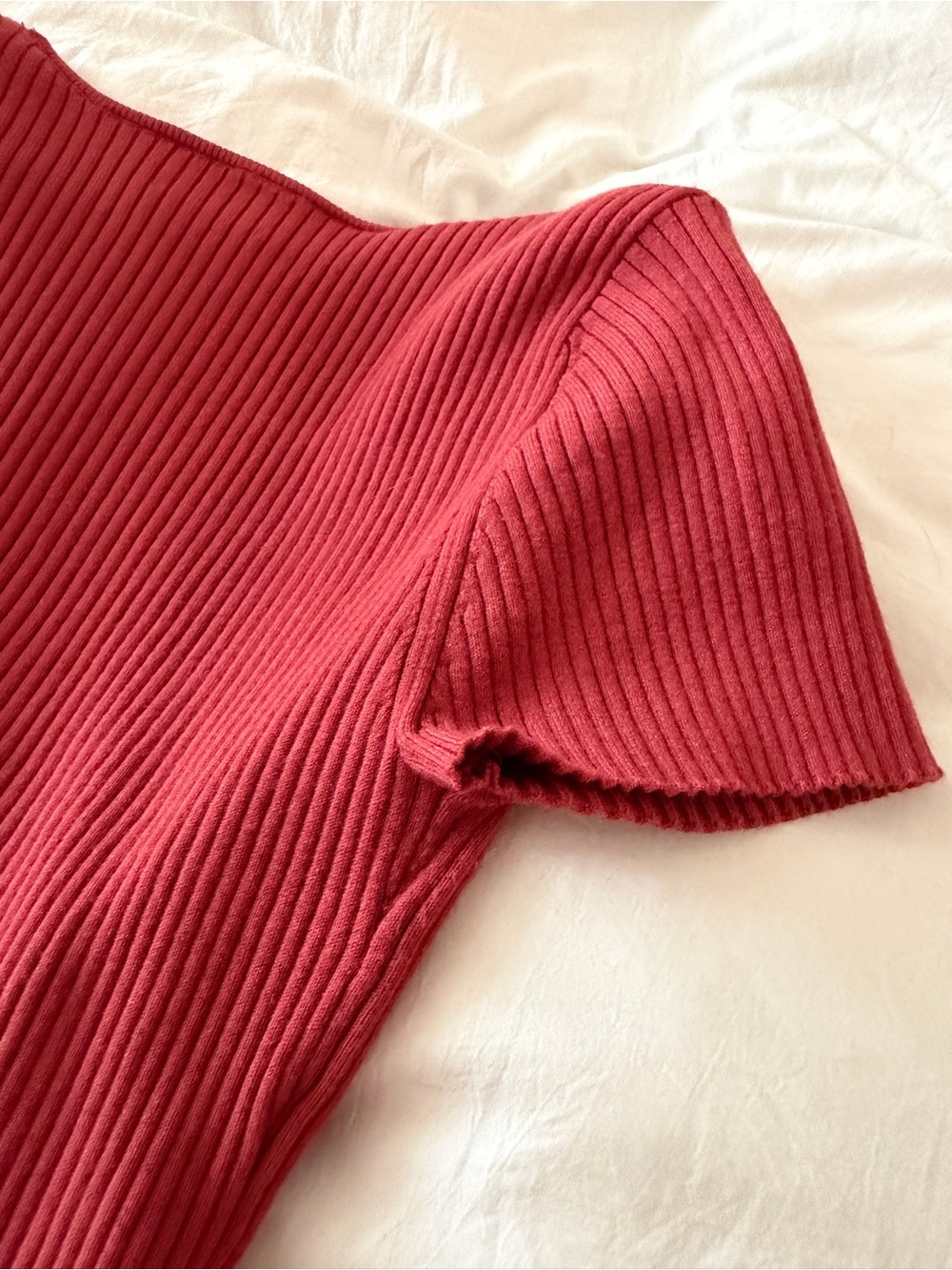 Aritzia Wilfred Pink Ribbed Wrap Tie-Front Top Stretch Short Sleeve Womens Med - Picture 7 of 7